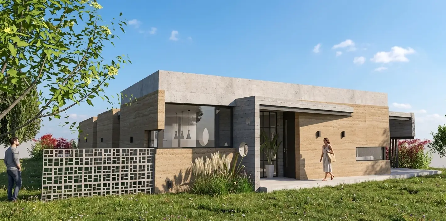 Casa CI Tandil — render 3D de acceso principal