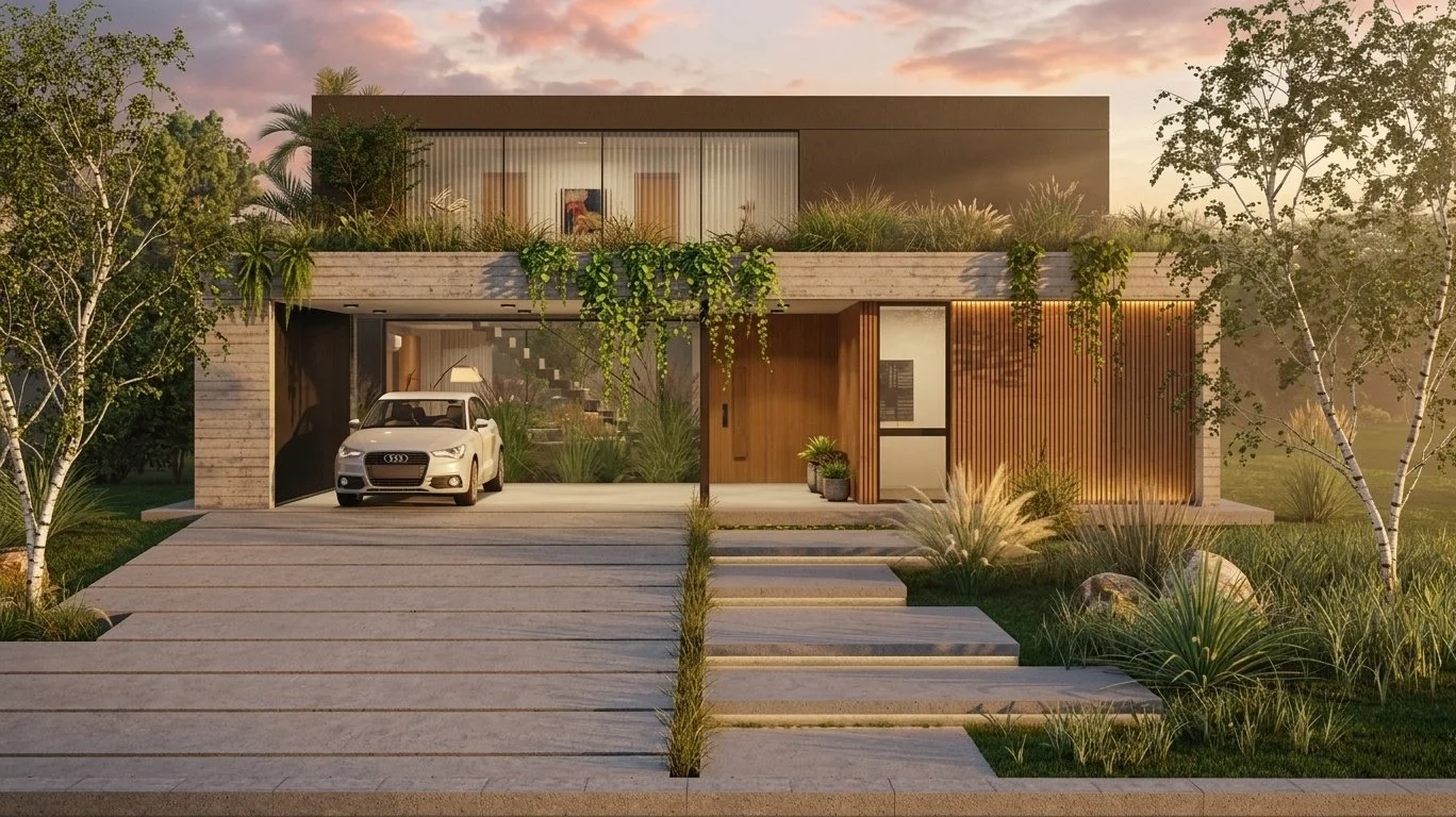 El Naudir Escobar — render 3D de acceso al atardecer