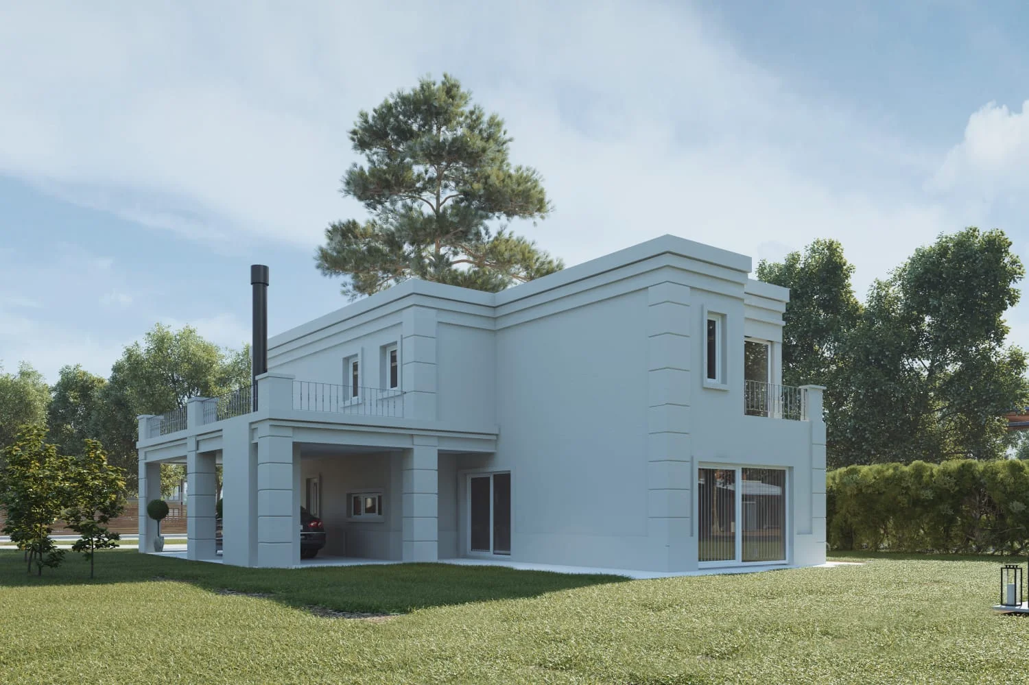 Lote 40 Escobar — render 3D de vista lateral posterior